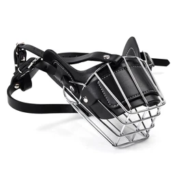 Anti-Bite Bark Chew large Dog Muzzle Mask Strong Metal Wire Basket dog Mouth Muzzles Adjustable Leather Strap pet mouth cover