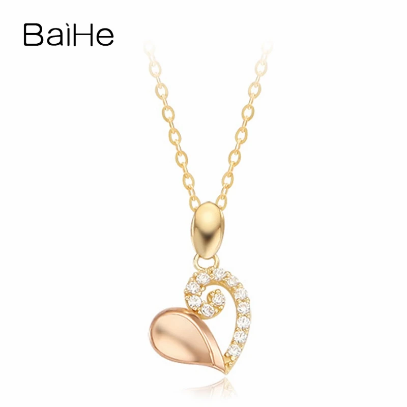 BAIHE Solid 18K Yellow Rose Gold Natural Diamond Heart Pendant necklace Women Fine Jewelry Making Colar coração collier coeur