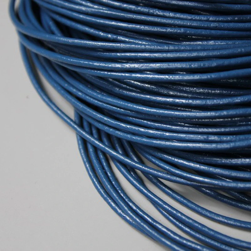 AaaZee 5 Yards 2mm Round Real Genuine Cow Hide Blue Leather Strands Cord for DIY Bracelet Jewelry Making Art Crafts