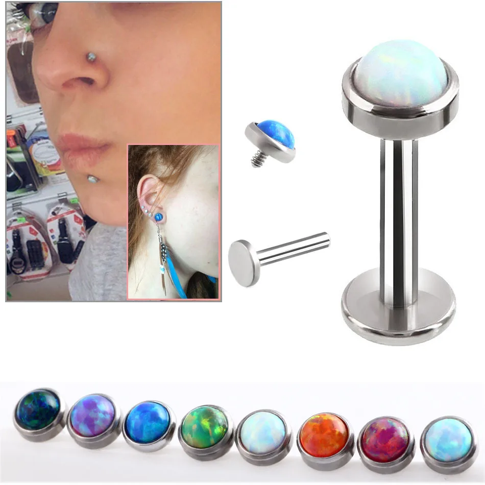 Hot Opal Lip Piercing Ear Jewelry G23 Titanium 9 Color Choice 20 Gauge 1.2x6x3/4/5mm Ball Piercing Labret labio Men Body Jewelry