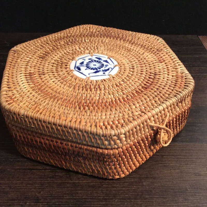 Vietnam Autumn rattan Rdensely knitted Pu 'er tin tea box organizer square tea tin storage box Elegant quality Jewelry Box gift