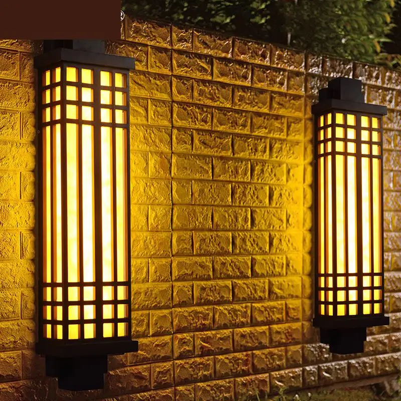 Chinese antique black  Mimetic Marble Outdoor Wall Lamp Villa Outdoor Courtyard Gate Pillar Entrance Door Front Wall Lights