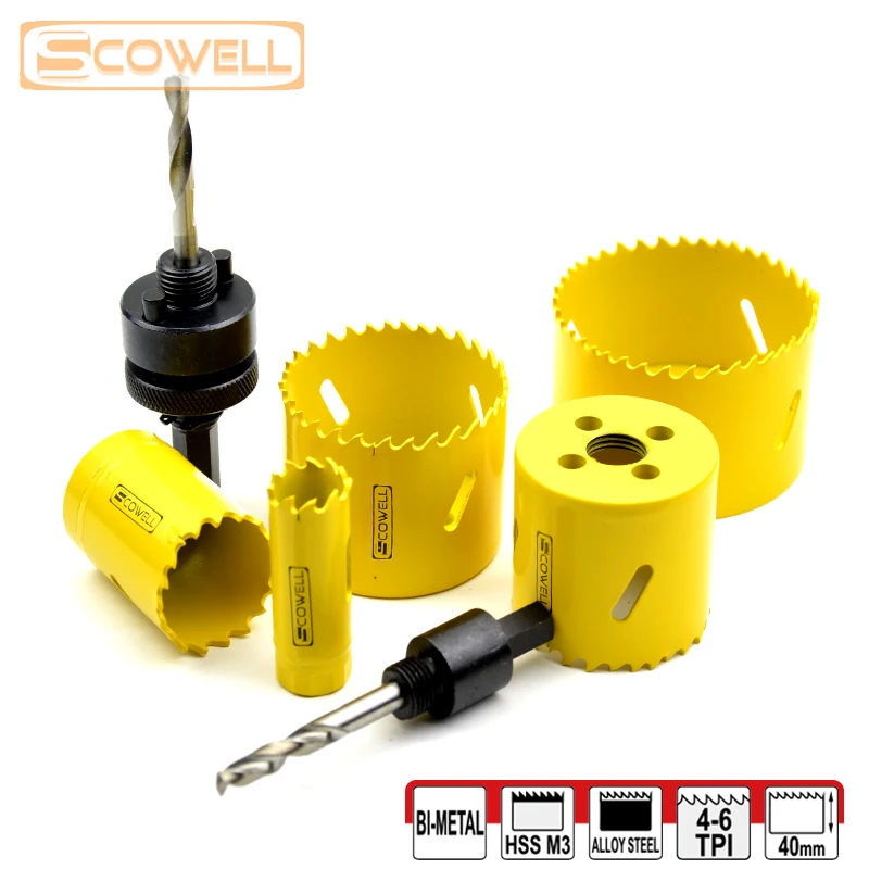 SCOWELL 13pcs Holesaw Blades Kit HSS Bimetal Hole Saw Bit Set Adjustable Crown Saw Cutter Metal Cutting Core Drill Bit DIY Tools