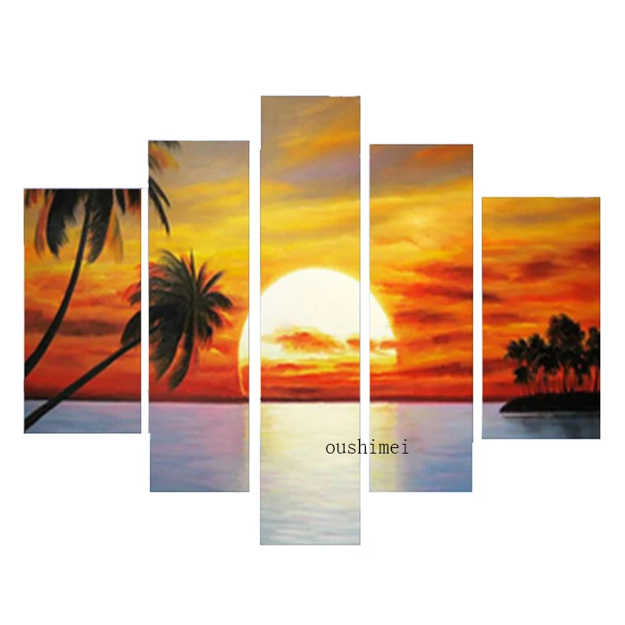 

Hand Painted Modern Abstract Sunset Landscape Oil Painting On Canvas Seascape Wall Art Home Decor For Sale Pictures