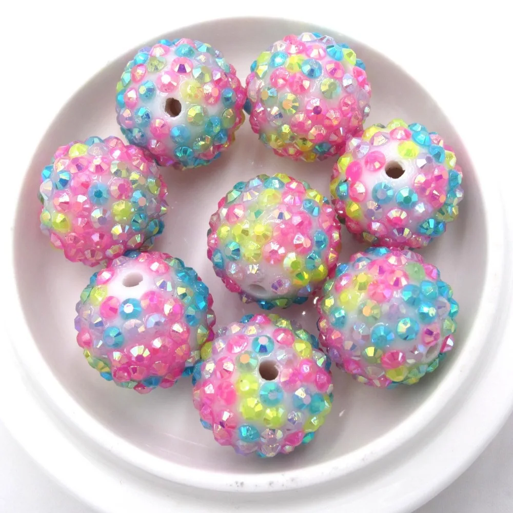 Designer 20MM Colorful Resin Rhinestone Bead For Girls DIY Chunky Bubblegum Necklace Make Accessories Straight Hole Loose Beads
