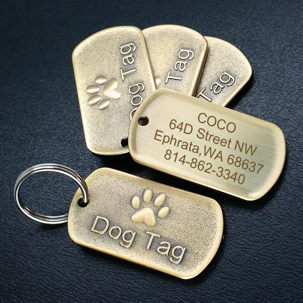 Customized Dog ID Tag Stainless Steel Military Dog Tags Free Engraved Nameplate Name Tags Pet Collar Pendant Dog Accessories