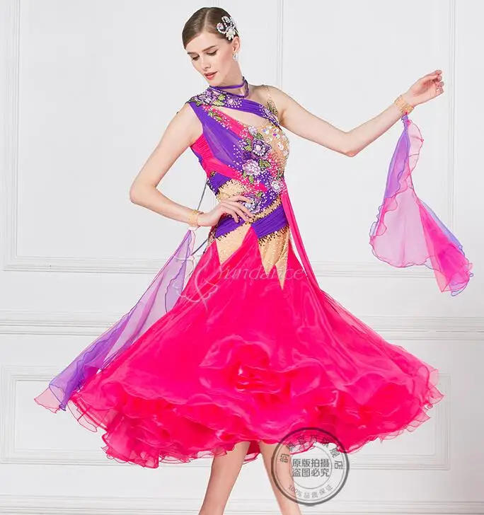 

ballroom dance dress competition waltz dress tango dancing wear standard dance costume for lady grils fox trot pink