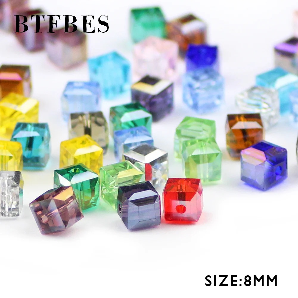 BTFBES 8mm Shaped Square Beads 30pcs Austrian Crystal Loose Bead Glass Ball for Jewelry Bracelet Necklace Making DIY Accessories