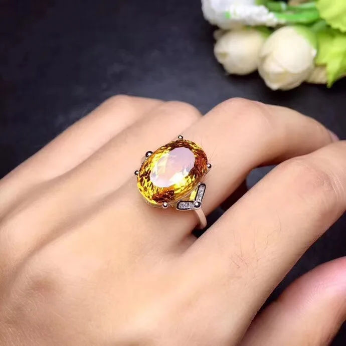 

Real Citrine ring Free shipping Natural citrine ring 925 sterling silver Gem size 8*10mm gem Fine yellow crystal jewelry