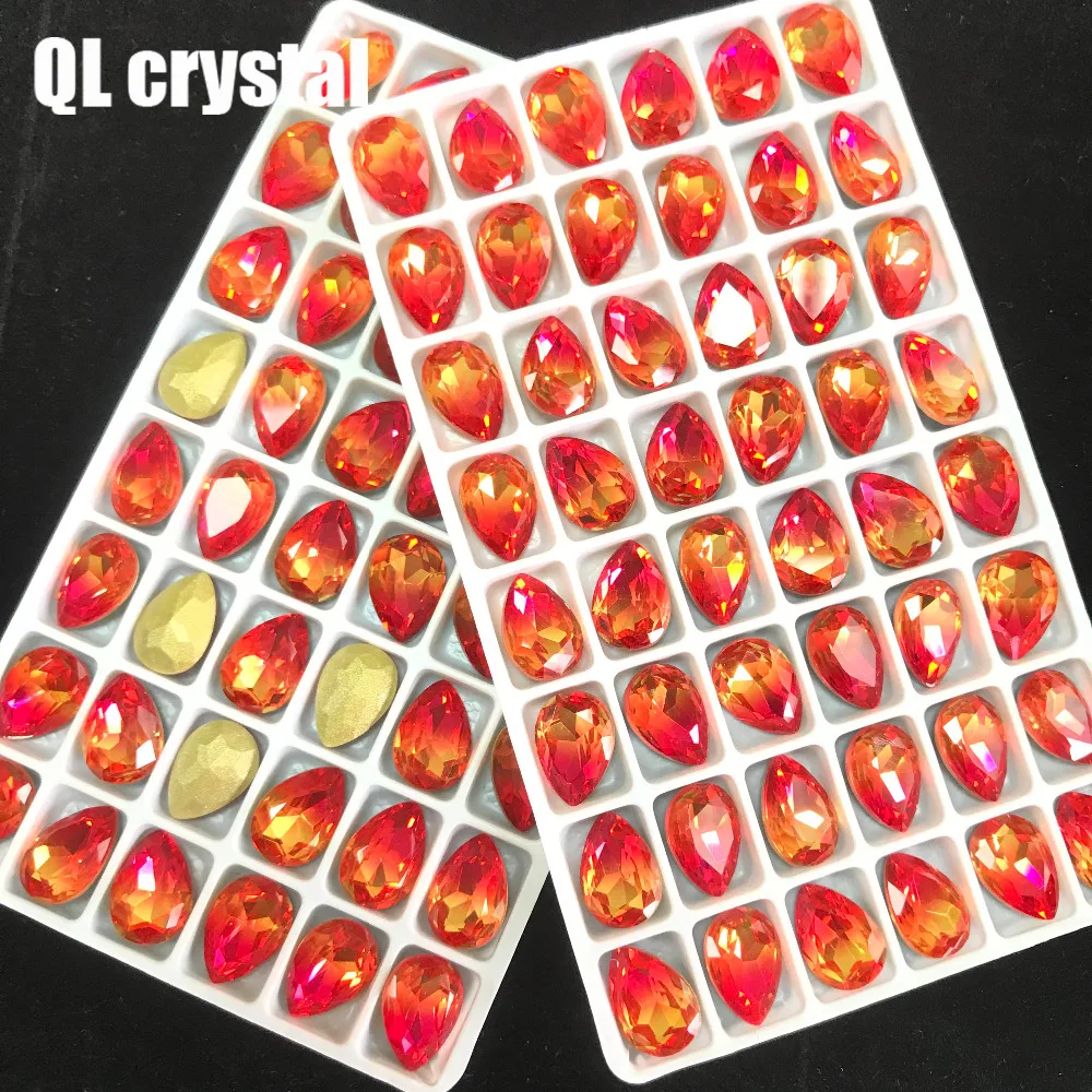 10 2 Tourmaline color 10x14mm teardrop shape sewn on rhinestones Sewing stones, used for DIY clothes Christmas decoration