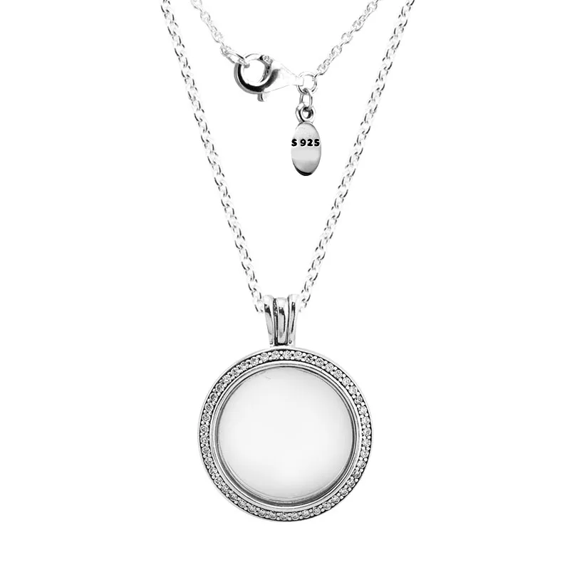 Sparking Floating Locket Medium Necklace 925 Sterling Silver Jewelry Elegant Necklace For Woman Fashion Jewelry