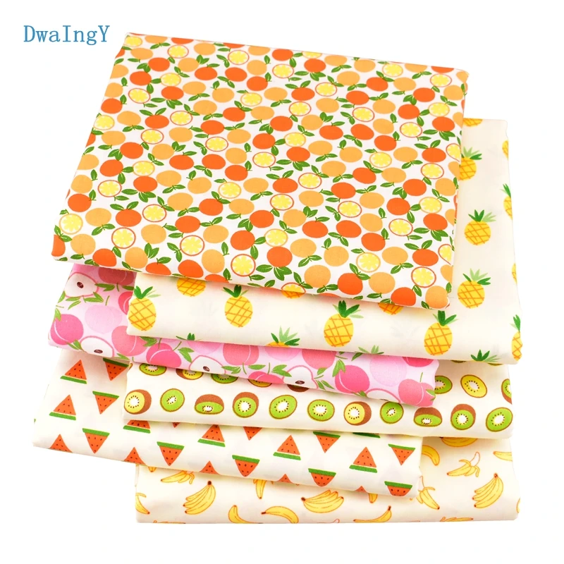 DwaIngY 6pcs/lot Fruit series Twill Cotton Fabric For Patchwork DIY Sewing Quilting Cloth Fat Quarters Material Doll 20x25cm/pcs