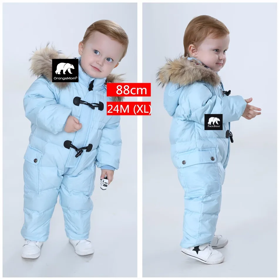 Orangemom jumpsuit kids winter baby snowsuit + nature fur , 90% duck down jacket for girls coats Winter Park for boys overalls