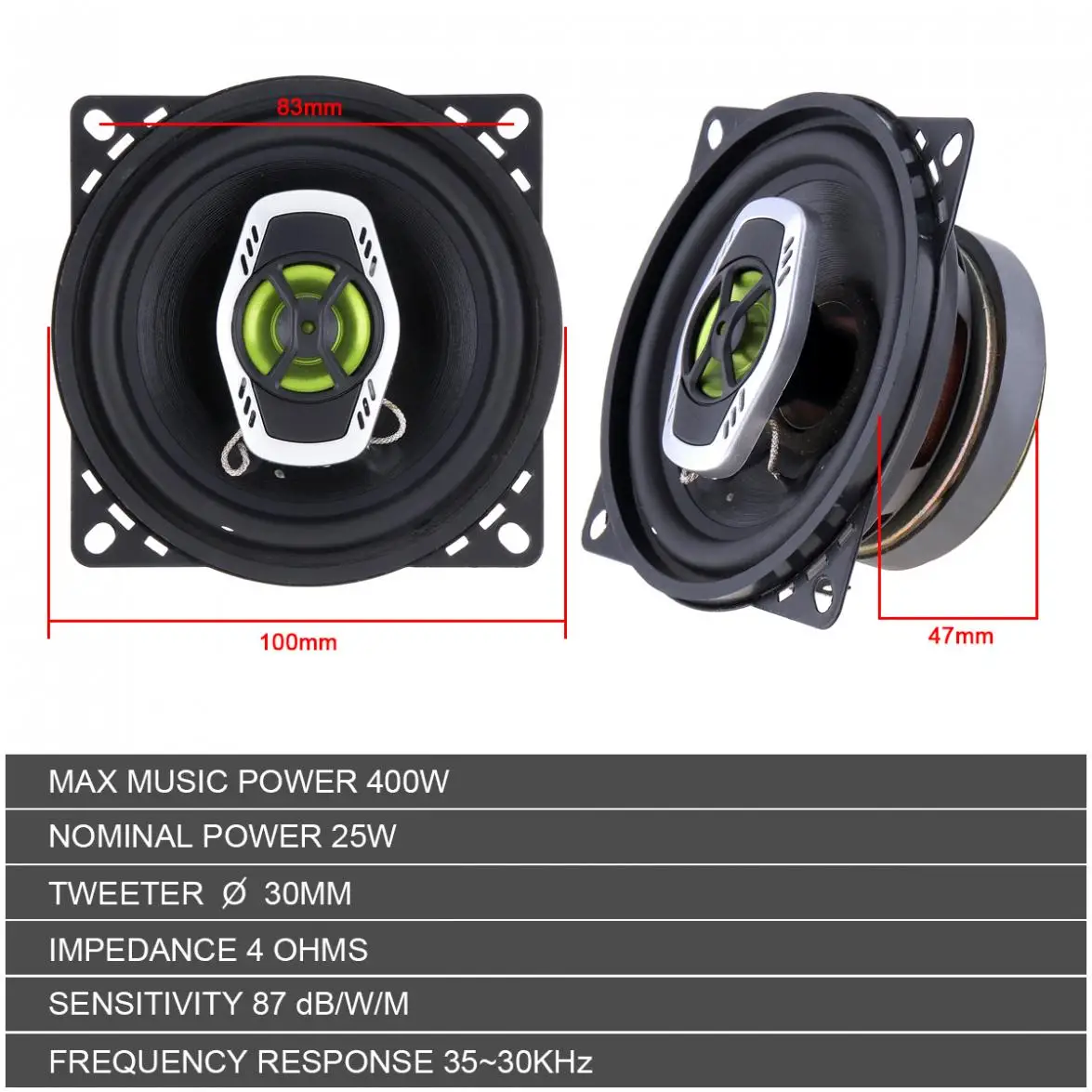 2pcs 4 Inch 10cm 2 Way 400W Car Coaxial Auto Audio Music Stereo Full Range Frequency Hifi Speakers Non-destructive Installation