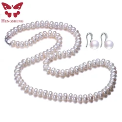 Natural Freshwater Pearl Jewelry Set For Women,Pearl Jewelry Necklace&Earrings,60cm Length,Fashion Jewelry,925 Sterling Silver