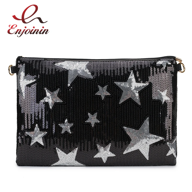 New BlingBling Fashion Sequin Star Pattern Pu Leather women's Envelope Bag Day Clutch ladies crossbody messenger bag Purse