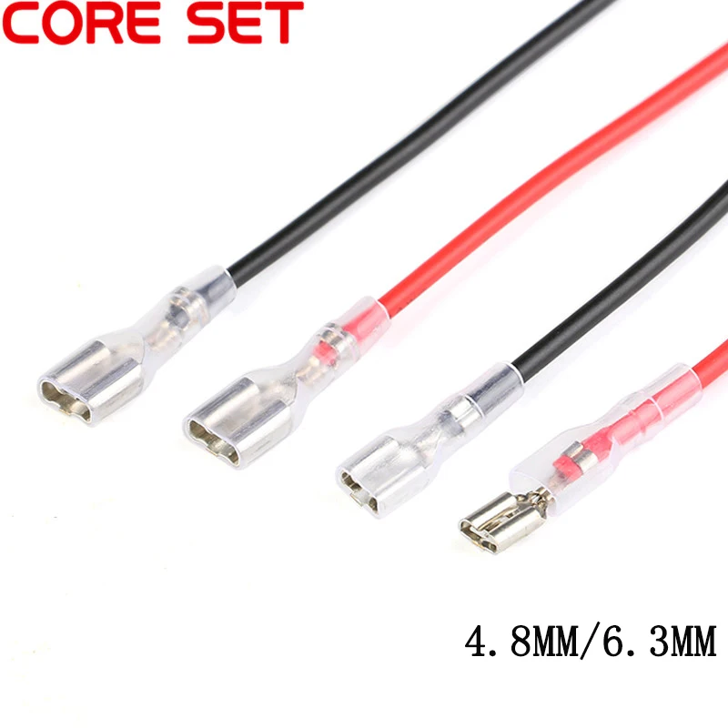 5Pcs 4.8mm 6.3mm Female Spade Crimp Terminals Wire Connector 20CM 22AWG Red Black