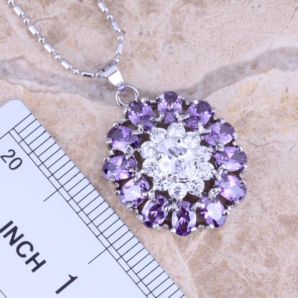 Superb Purple Cubic Zirconia Silver Plated Jewelry Sets Earrings Pendant Ring Size 6 / 7 / 8 / 9 / 10 Free Gift Bag S0427