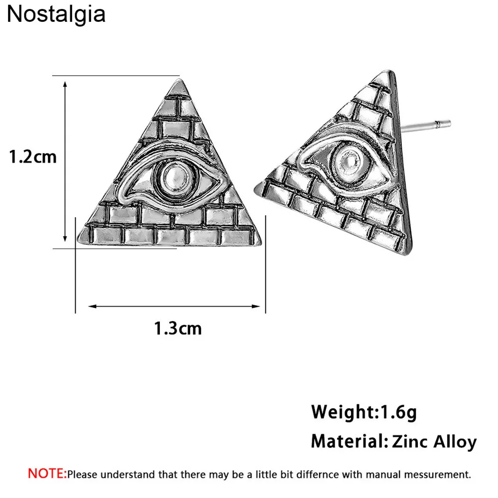 Nostalgia Evil Eye Pyramid Illuminati Egyptian Jewelry Wicca Pagan Egypt Women Triangle Stud Earrings