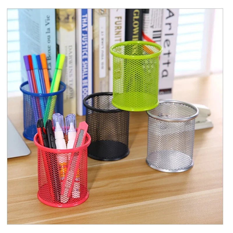 금속 사각형 메쉬 책상 홀더 펜 홀더 연구 연필 컵 브러쉬 냄비 바구니, 학교 홈 오피스 용품