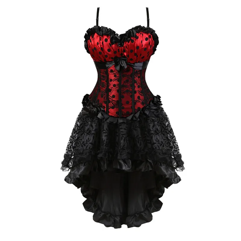 

Women's Gothic Floral Lace up Corset Dress Showgirl Clubwear Lingerie Costume Burlesque Vintage Corset and Skirt Set