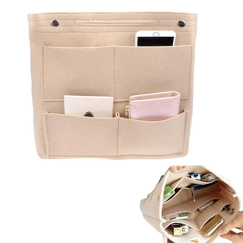 Bolsa de maquillaje multifunción, organizador de monedero con inserto de fieltro, bolsas de cosméticos con múltiples bolsillos, organizador de