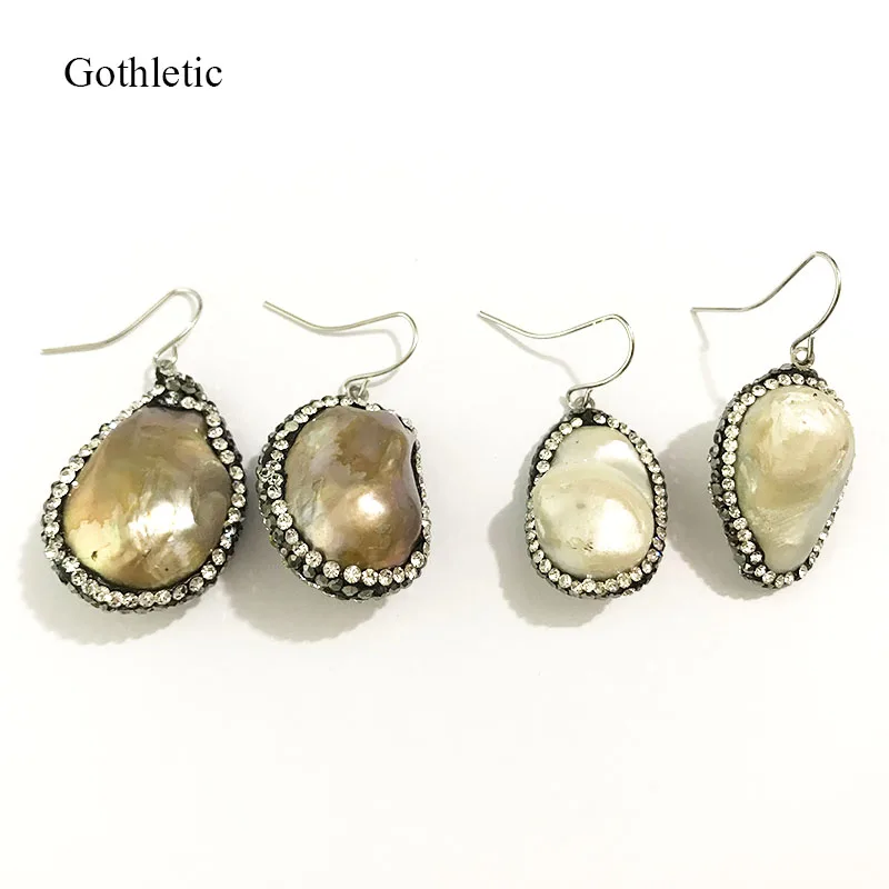 Gothletic Pink/White Natual Shell Earrings Rhinetone Teardrop Shell Earrings for Women Fashion Jewelry 2019 NEW