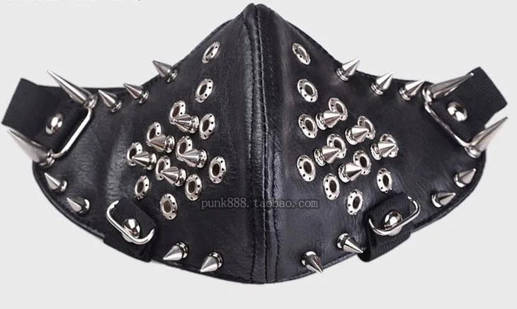 Motorcycle Half Face Studded Punk Spikes Black Leather Thick Cotton Winter Warm Mask Hip Hop Accessories Halloween Party Tool