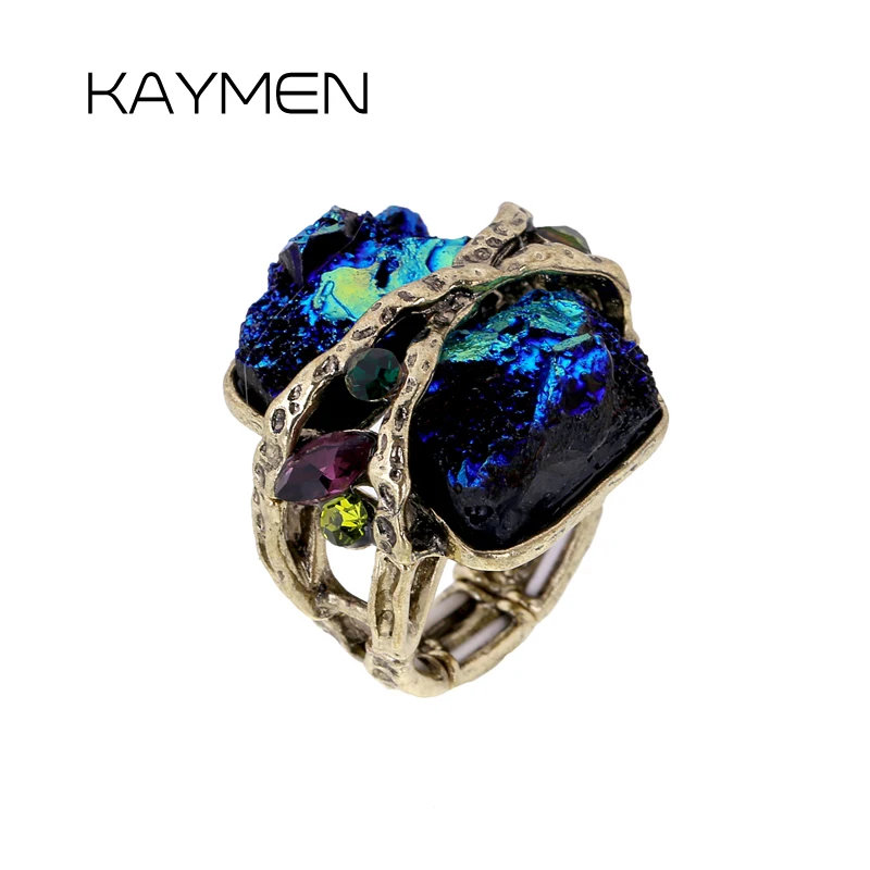 KAYMEN Luxurious Antique Bronze Statement Bohemian Crystal Ring for Women Wedding Engagement Party Accessories