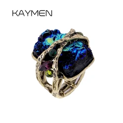 KAYMEN Luxurious Antique Bronze Statement Bohemian Crystal Ring for Women Wedding Engagement Party Accessories