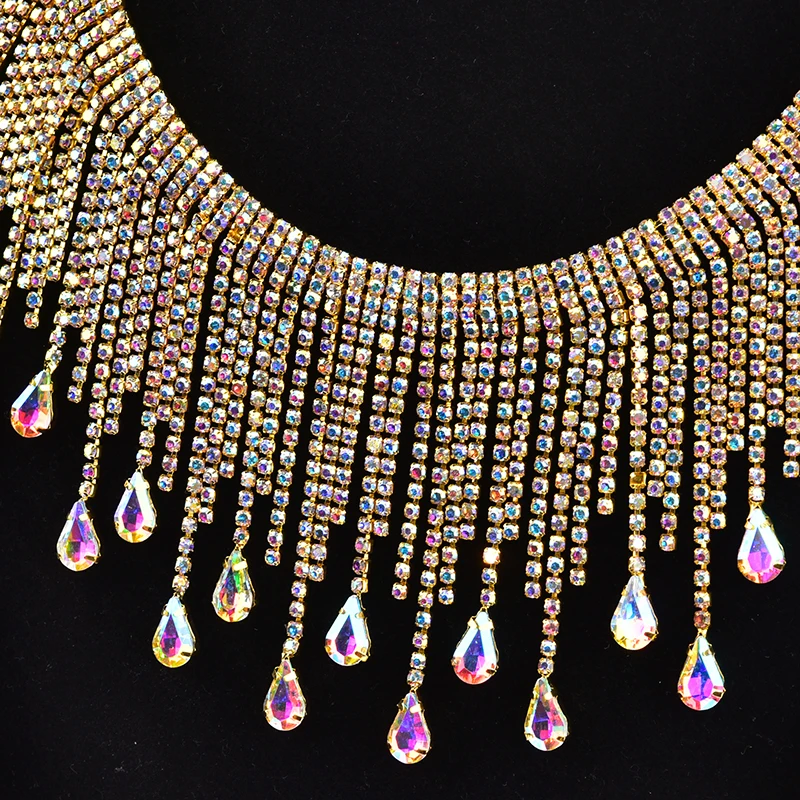 

5yard/Lot Rhinestone Necklace Teardrop Tassel Chain Clear Crystal AB Fringing Trim Wedding Dancing Dress Decoration Sewing DIY