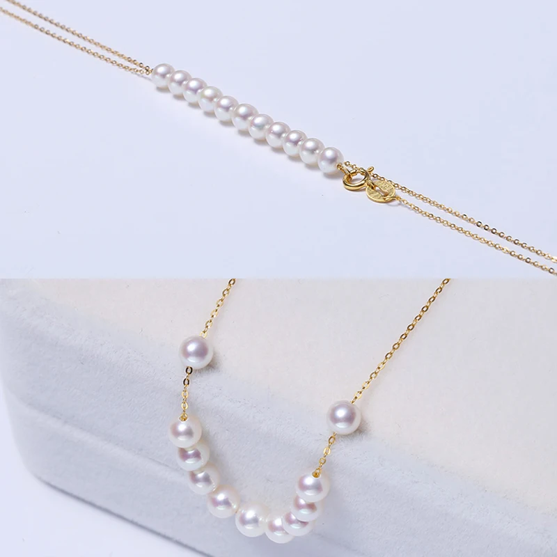 Sinya Natural 4.5-5mm Pearls Pendant Charm Necklace 18k Gold Chain Au750 Fine Jewelry Best Gift for Girls Women Lover