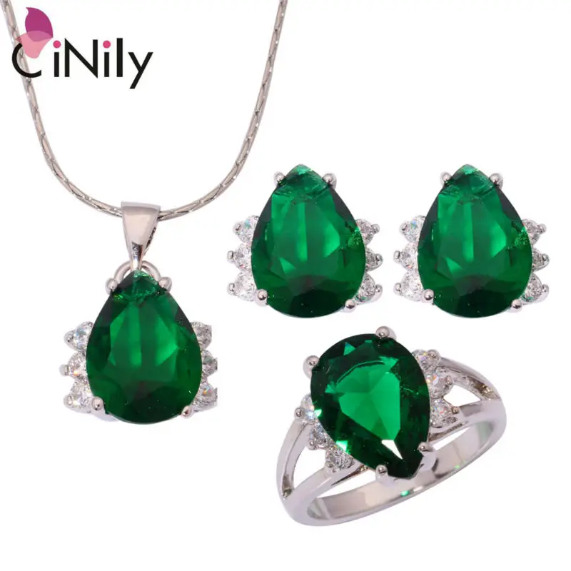 

Green Quartz Black Onyx Cubic Zirconia Silver Plated for Women Jewelry Necklace Pendant Earrings Ring Jewelry Set NT161-62