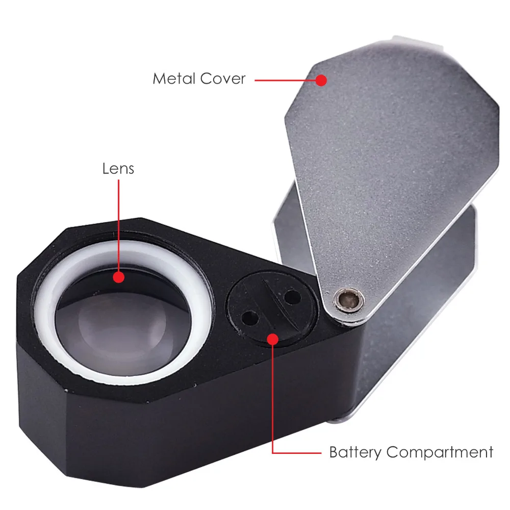 Imagem -04 - Ampliação Dobrável Foldaway Joalheiro Lupa Mais Luz Led Mais 21 mm Triplet Lente de Vidro Óptico 20x