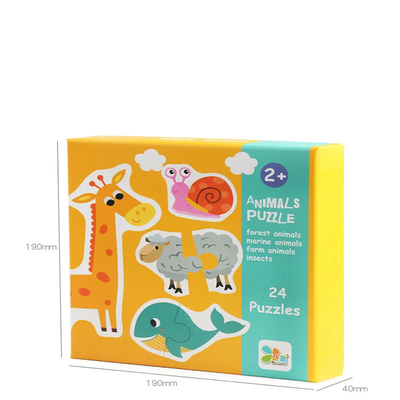 24Pcs Houten Puzzel Voor Kinderen Cartoon Dieren/Fruit Groenten/Voertuigen 3 Stijlen Montessori Educatief Speelgoed Voor Kinderen