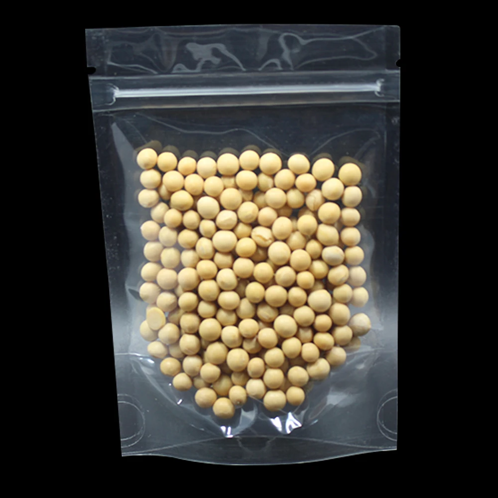 50Pcs/ Lot 14*20cm Stand-Up Clear Poly Heat Seal Zip Lock Pack Bags For Food Coffee Storage Doypack Zipper Packaging Pouches