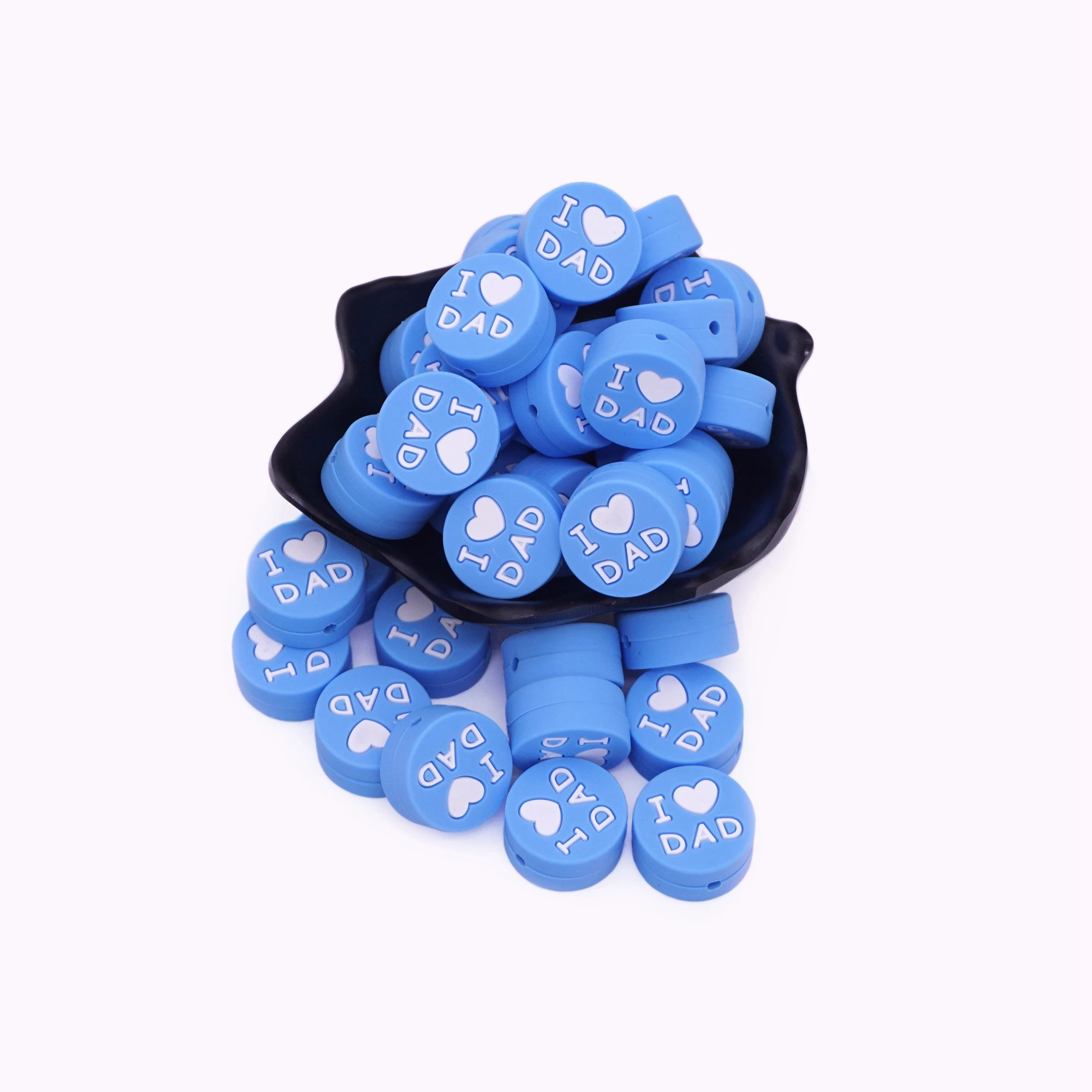 50pc Round Silicone Beads 20mm I Love DAD Slicone Dentition Siliconen Kralen Toys DIY BPA Free Necklace Bead Jewelry Accessories