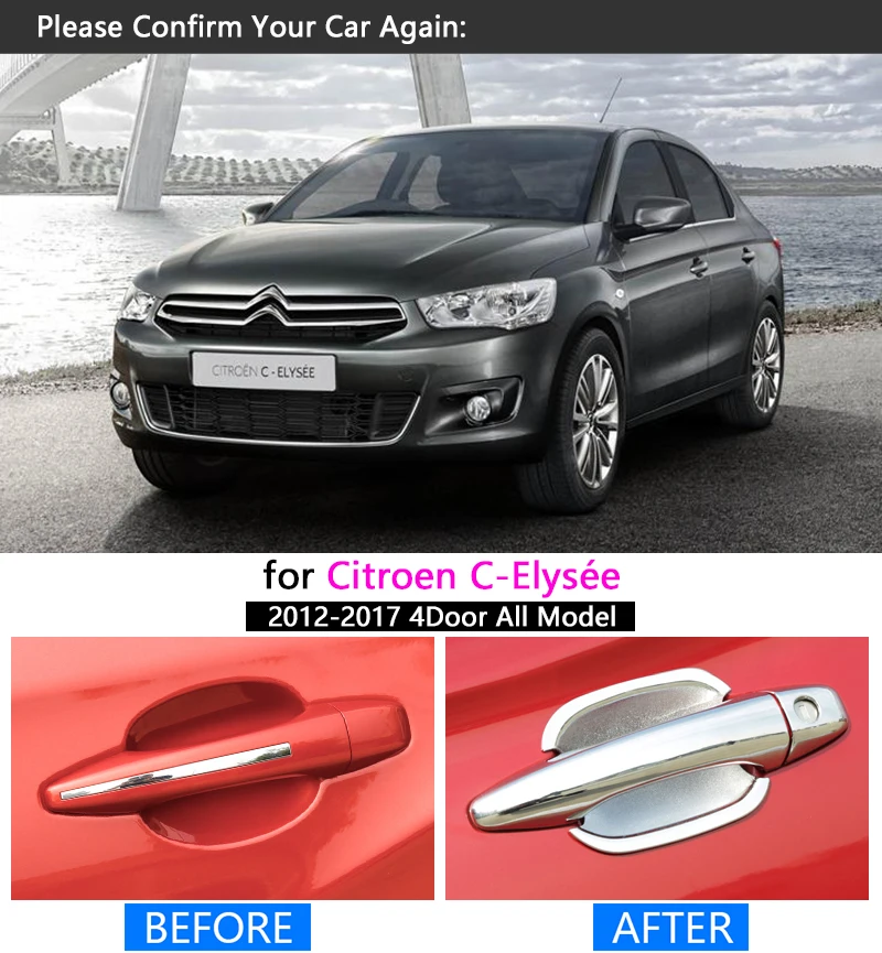 Voor Citroen C-Elysee 2012-2017 Chrome Handvat Cover Trim Set C Elysee 2013 2014 2015 2016 Auto accessoires Stickers Auto Styling