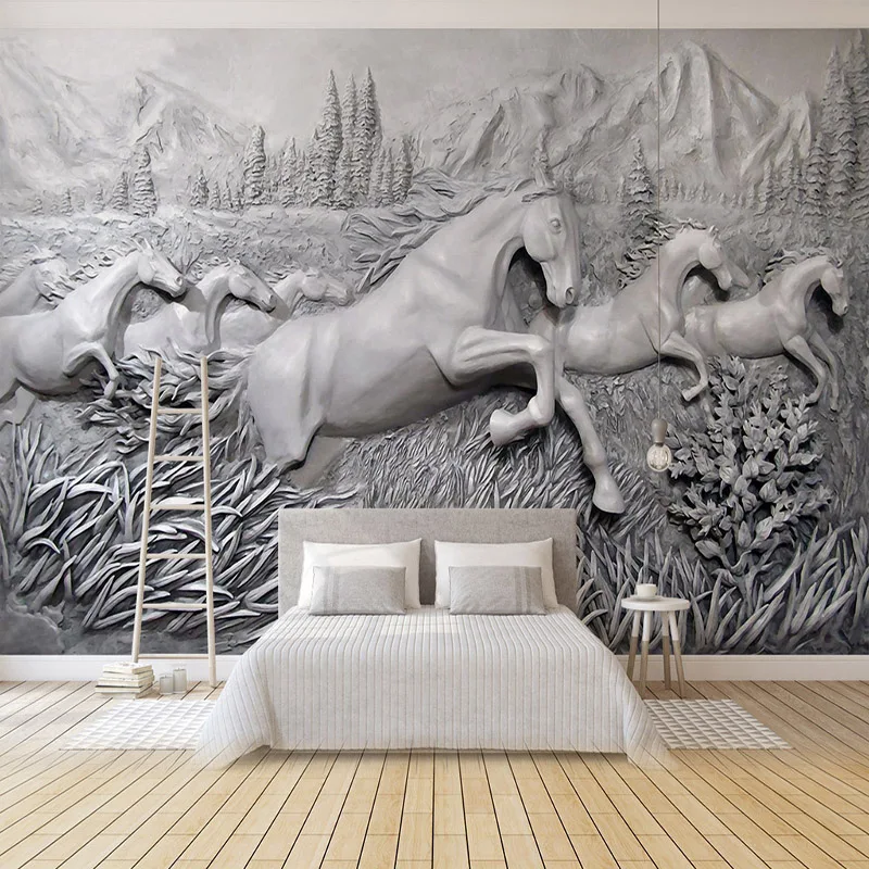 Photo Wallpaper 3D Stereo Relief Horse Murals Living Room Bedroom Interior Decor Wall Cloth Waterproof Papel De Parede 3D Sala