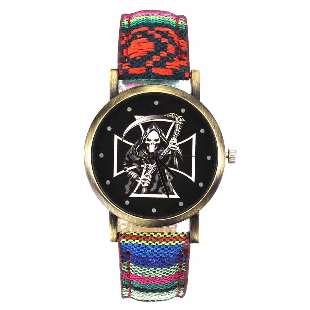 Skull Skeleton Grim Reaper Death Scythe Cross Dial Quartz Watches Halloween Men Women Military Denim Wristband Sport Wrist Watch