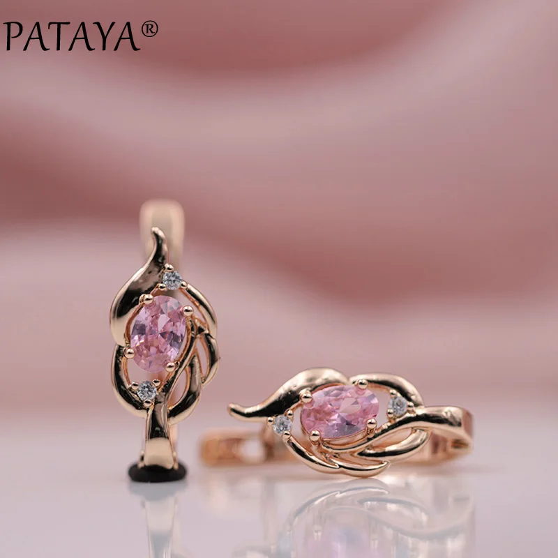 PATAYA 328 Anniversary New Women Wedding Jewelry 585 Rose Gold Color Oval Dark Blue Natural Zircon Dangle Earrings Accessories