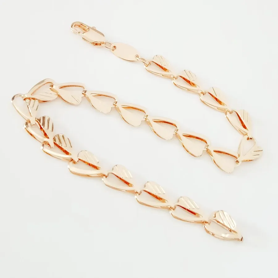 Office Trendy Bracelet Jewelry Set 6 MM Wide Heart Link Women Bracelet/Necklace Jewelry Sets 585 Gold Color Fashion Jewelry