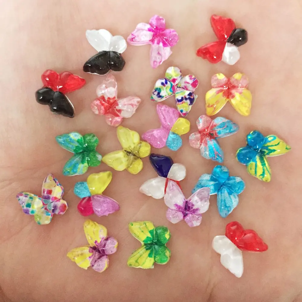 40pcs Resin Bling Resin 10mm Colorful Butterflies Flatback Rhinestone Ornaments DIY Wedding Appliques Craft W73