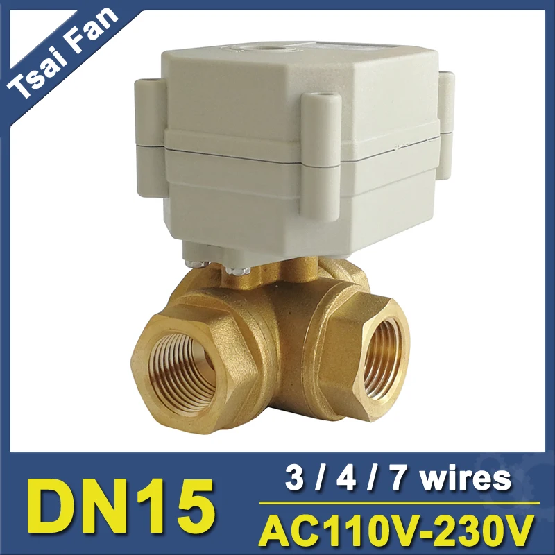 

TF BRAND Brass 1/2'' (DN15) 3 Way T/L Type Horizontal Electronic Ball Valve AC110V-230V 3/4 Wires Metal Gear CE certified