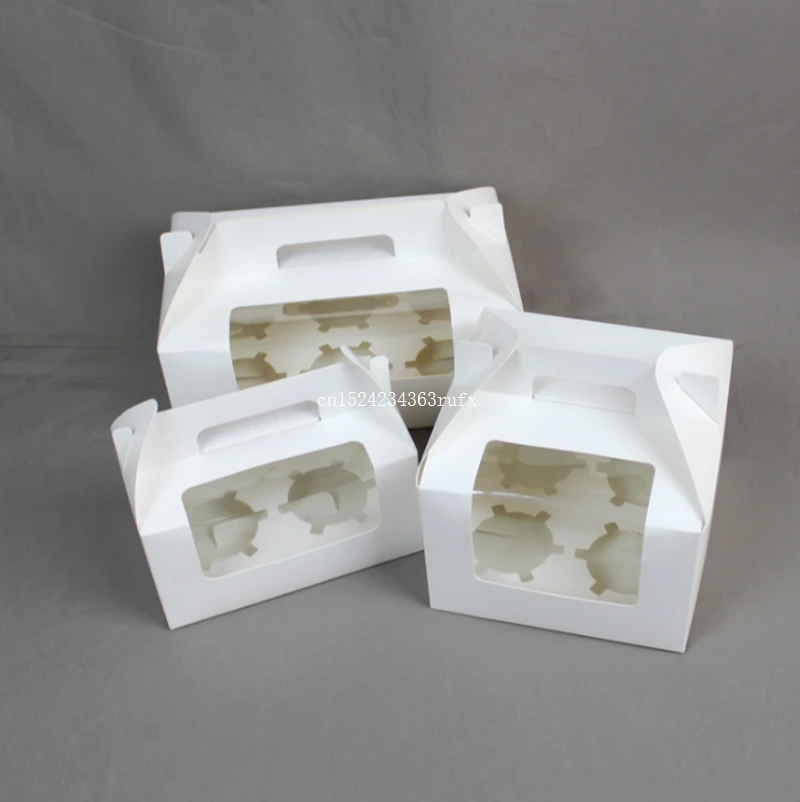 100pcs Cake Boxes Cookie Packaging Box White Paper Cupcake Boxes With Handle 4 Sizes