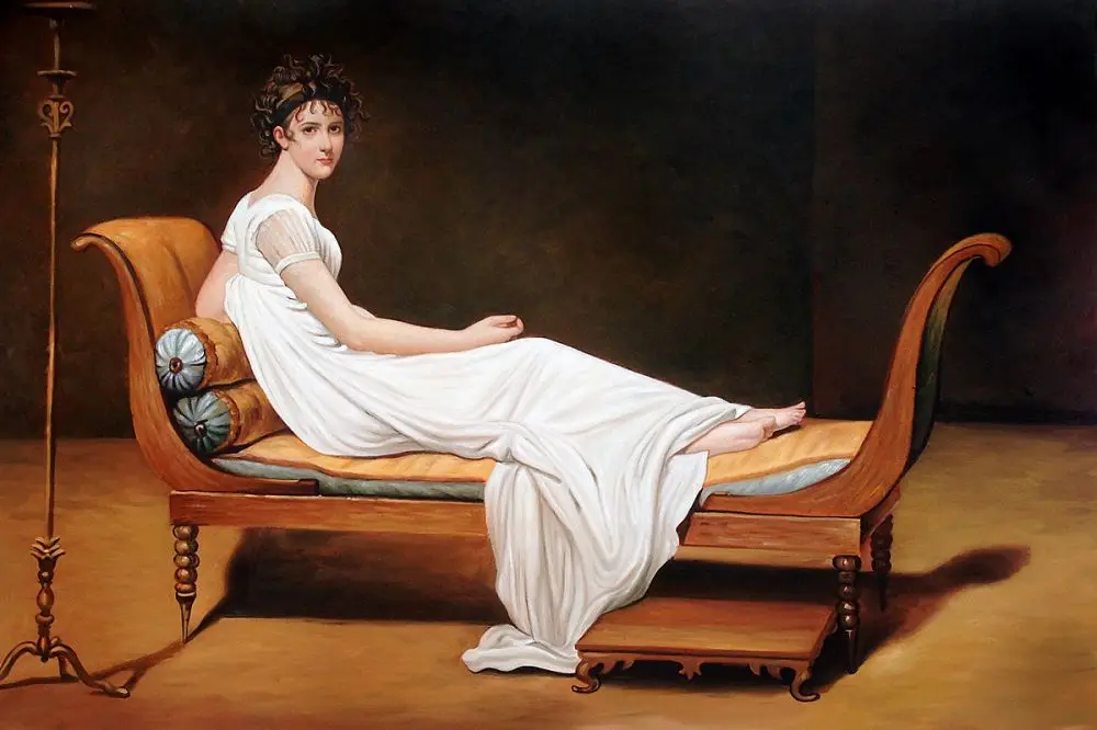 Handmade Classical Woman Portrait Painting Portrait of Madame Recamier, c. 1800 by Jacques Louis David Famous Art Reproduction