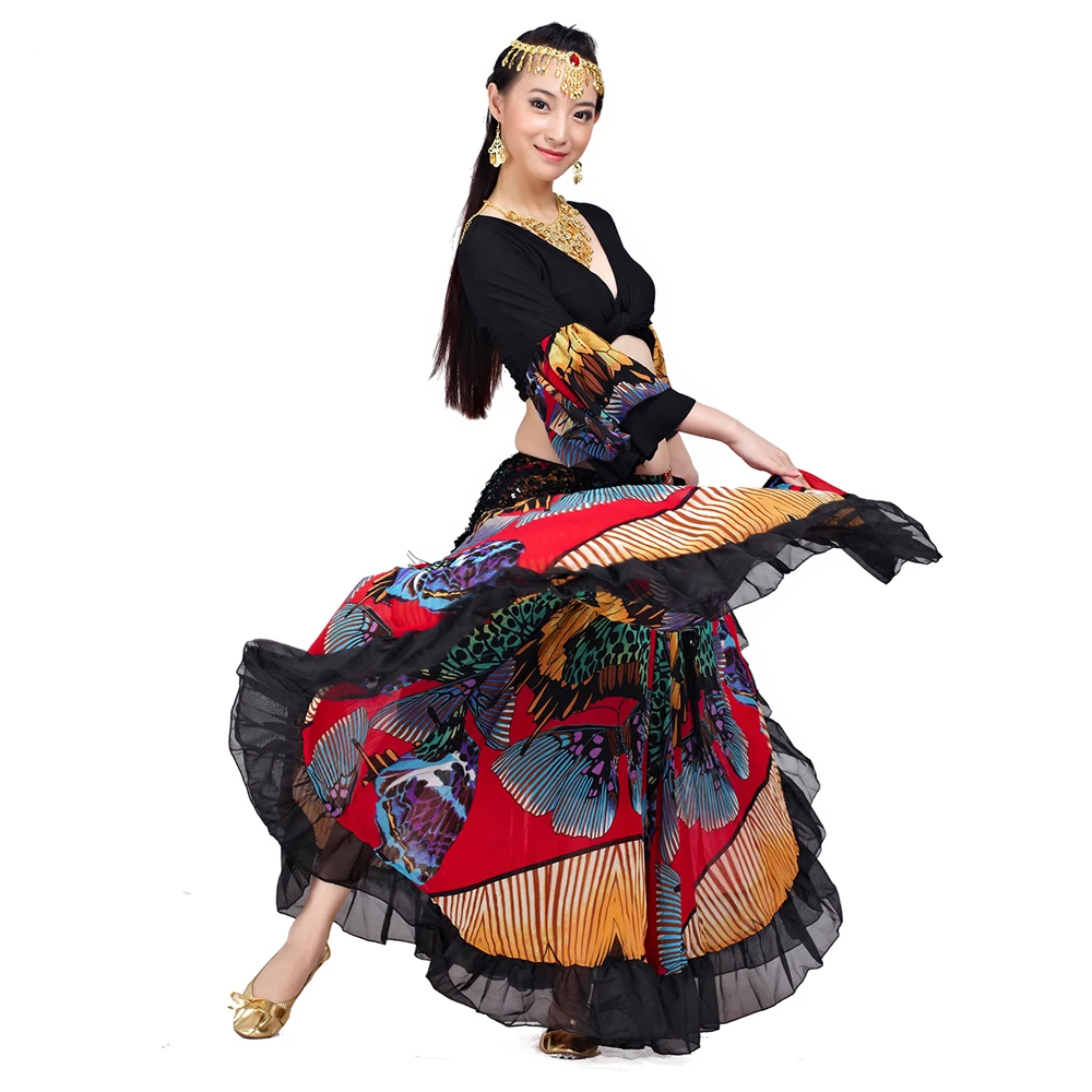 360 Degree Gypsy Skirt Butterfly Printed Gypsy Costumes Belly Dance Tribal Bohemian Skirt Belly Dance Flamenco Dance Top Skirt