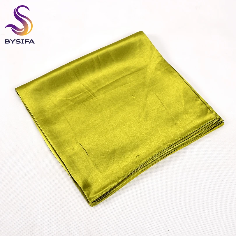 [BYSIFA] Fluorescent Green Women Square Scarves Wraps Autumn Winter Luxury Large Satin Silk Scarf Muslim Head Scarf 110*110cm