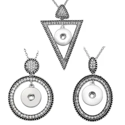 New triangle round Oval crystal snap pendant necklace fit 18mm snap buttons Wholesale XL0116 Gift DIY jewelry