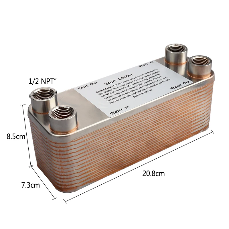 Plate heat exchanger with 4pcs Hose Barb,30 Plate Wort Chiller,304 Stainless Steel&20mm Garden hose Thread,Directly connect P